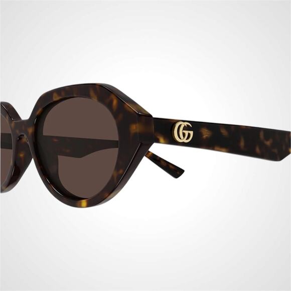New GUCCI Sunglasses Brown Oval Acetate Gold Metal Interlocking GG Logo Womens